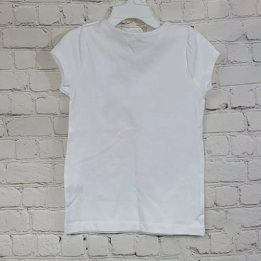 Gymboree Girls 4 White Glitter T-Shirt Top 3D Flowers Cat Rhinestone Sparkle NWT